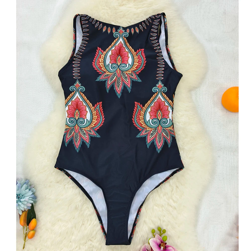 Striped Printed Push Up Monokini